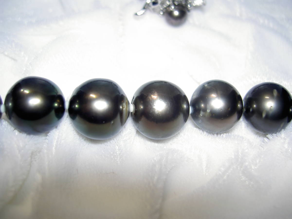 天然物、南洋黒真珠、12から８ミリ珠のネックレス、鑑別書付_画像4