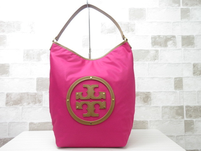 極美品(新品同様)■トリーバーチ Tory Burch■トートバッグ ショルダー バッグ ナイロン×レザー マゼンタピンク×ブラウン A4可 ch1001_画像2