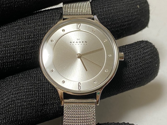 スカーゲン SKAGEN 丸型 スチール メッシュベルト SKW2149 レディースサイズ 展示未使用品 電池交換済_画像1