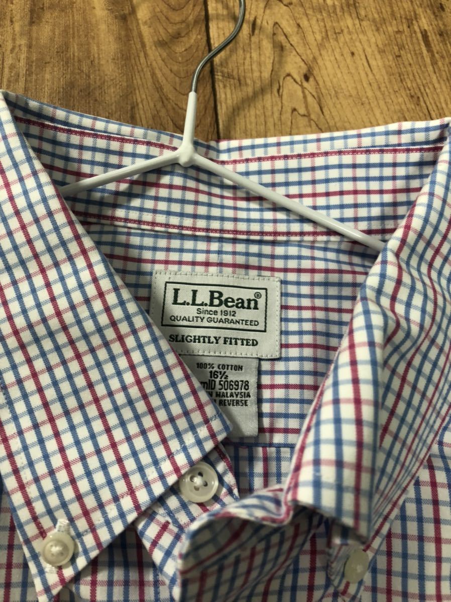 L.L.Bean 半袖シャツ チェック柄 トリコロール色　16(1/2)サイズ_画像4