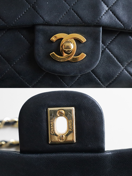 【CHANEL】マトラッセ ラムスキン Wフラップ Wチェーンショルダーバッグ 黒 (シール/ギャラ付) ターンロック CC シャネル ◆150/KC-3_画像4