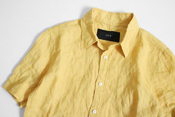 AKM ◇Normandy linen S/S plain shirts リネン100% シャツ イエロー M