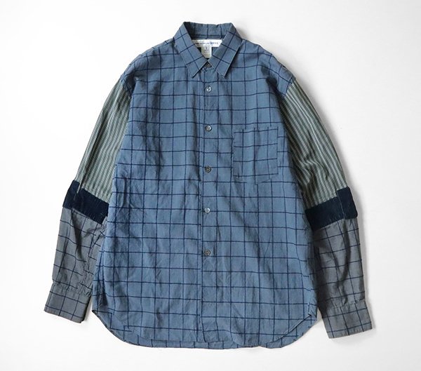 COMME des GARCONS SHIRT ◇袖切替 格子柄シャツ ネイビー XS COMME des GARCONS SHIRT ◇袖切替 格子柄シャツ ネイビー XS