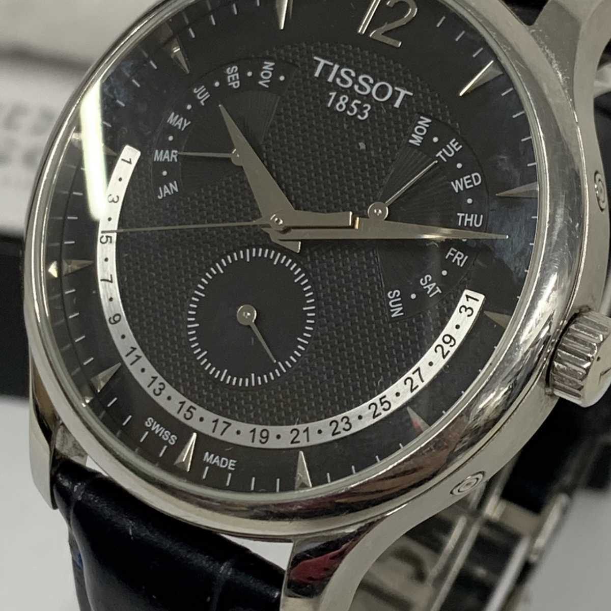 稼働品 ティソ　TISSOT 1853 黒文字盤 箱付き TO 63637 A メンズ腕時計 ラウンドフェイス カy15_画像9