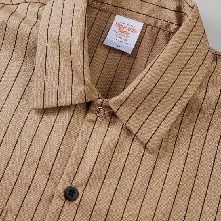 半袖シャツ XL オーカー ストライプシャツ 半袖 ワーク シャツ ストライプ 無地 胸ポケ付き オープンカラー A2033 2L LL 茶 茶色
