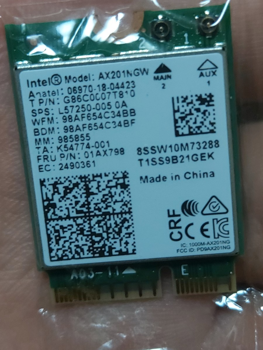 Intel 無線LANカード AX201NGW BAND Dual Bluetooth5.0 Wi-Fi 6