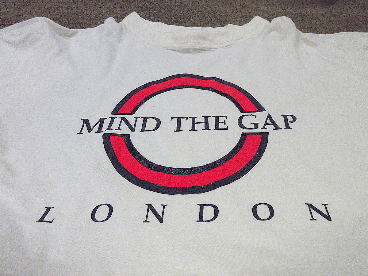 ビンテージ-90’s●MIND THE GAP LONDONプリントTシャツ白●220602s4-m-tsh-ot 1980s1990s古着マインドザギャップロンドントレイン_画像6