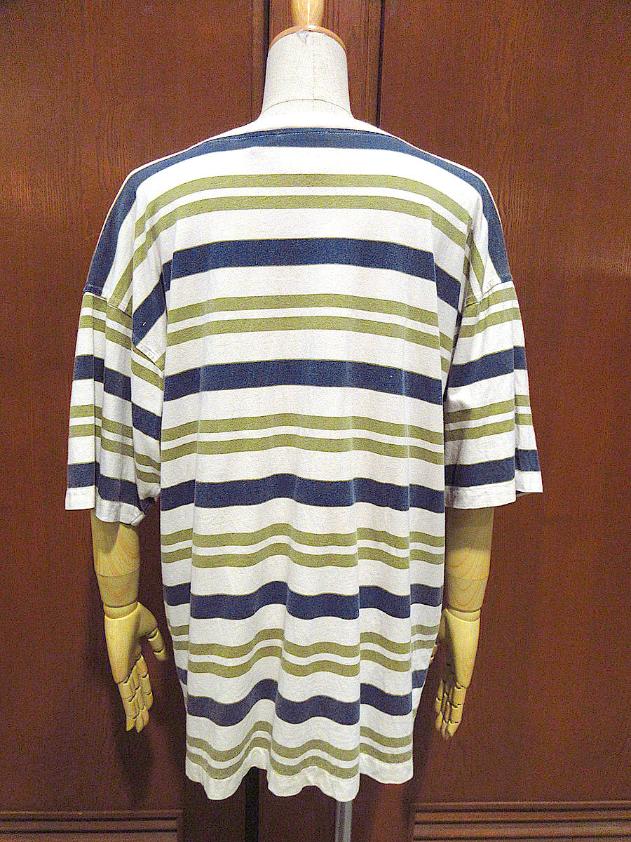 ビンテージ90’s●CenterfieldマルチボーダーコットンポケットTシャツsize S●220628m3-m-tsh-strトップス古著半袖1990s