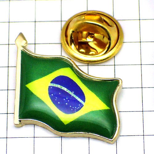 ピンバッジ◆はためく ブラジル 国旗 バタフライ型キャッチ付き BRAZIL BRASIL FLAG BANDEIRA BANDERA ピンズ ピンバッチ_画像1