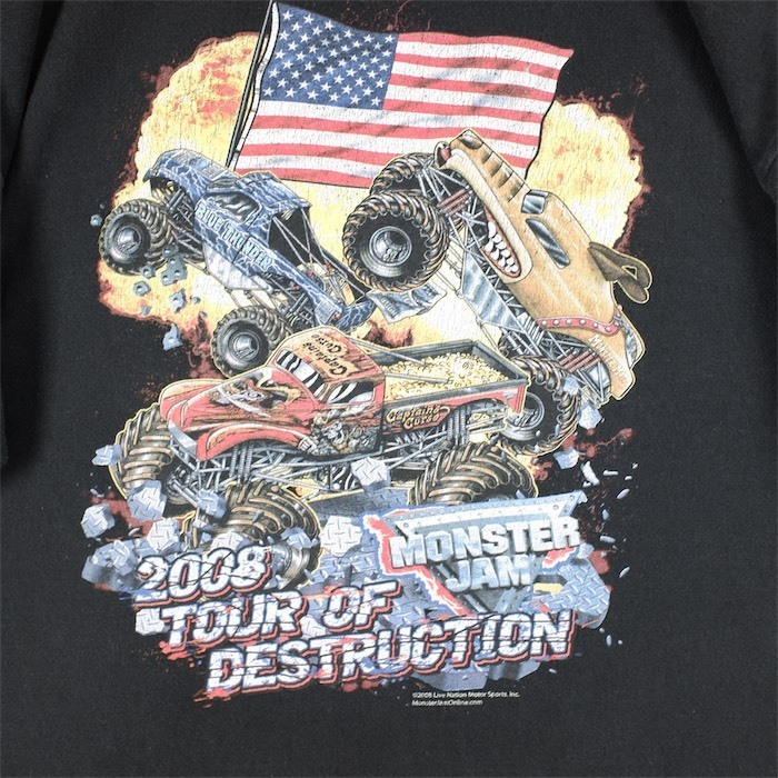 00's anvil クルーネック半袖両面プリントTシャツ メンズUS-2XLサイズ MONSTER JAM US.TOUR ブラック トラック 古着 ビンテージ t-2273n_画像6