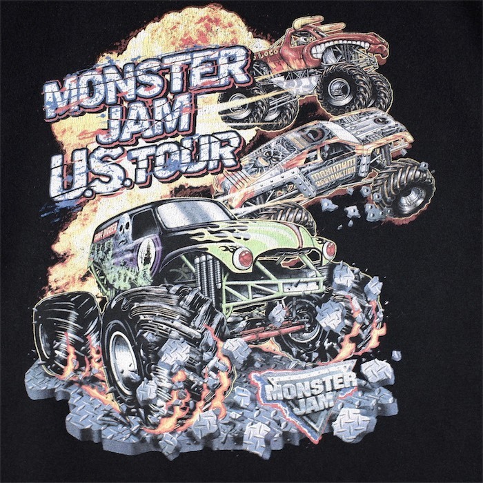 00's anvil クルーネック半袖両面プリントTシャツ メンズUS-2XLサイズ MONSTER JAM US.TOUR ブラック トラック 古着 ビンテージ t-2273n_画像5