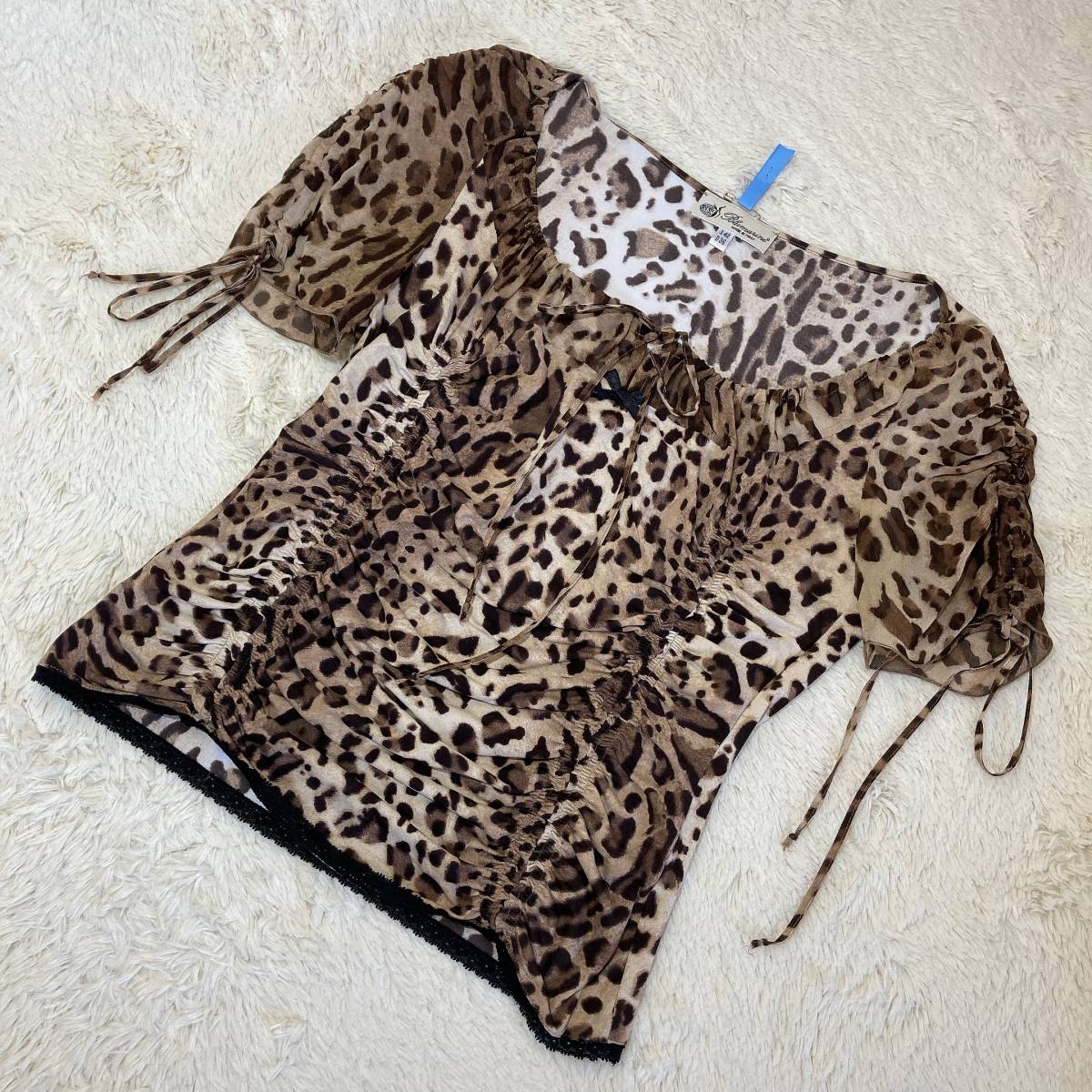 A571 прекрасный товар!# Blumarine * сделано в Италии * леопардовая расцветка / шифон & джерси * короткий рукав блуза #42