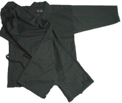 ウール野袴作務衣（破線縞鼠）　日本製_画像1