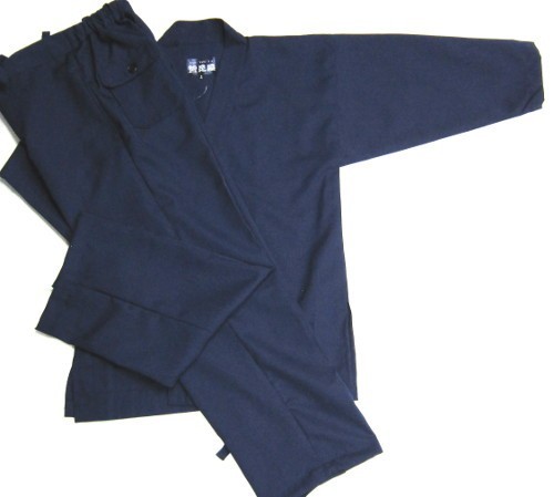 サマーウール作務衣（紺）　日本製
