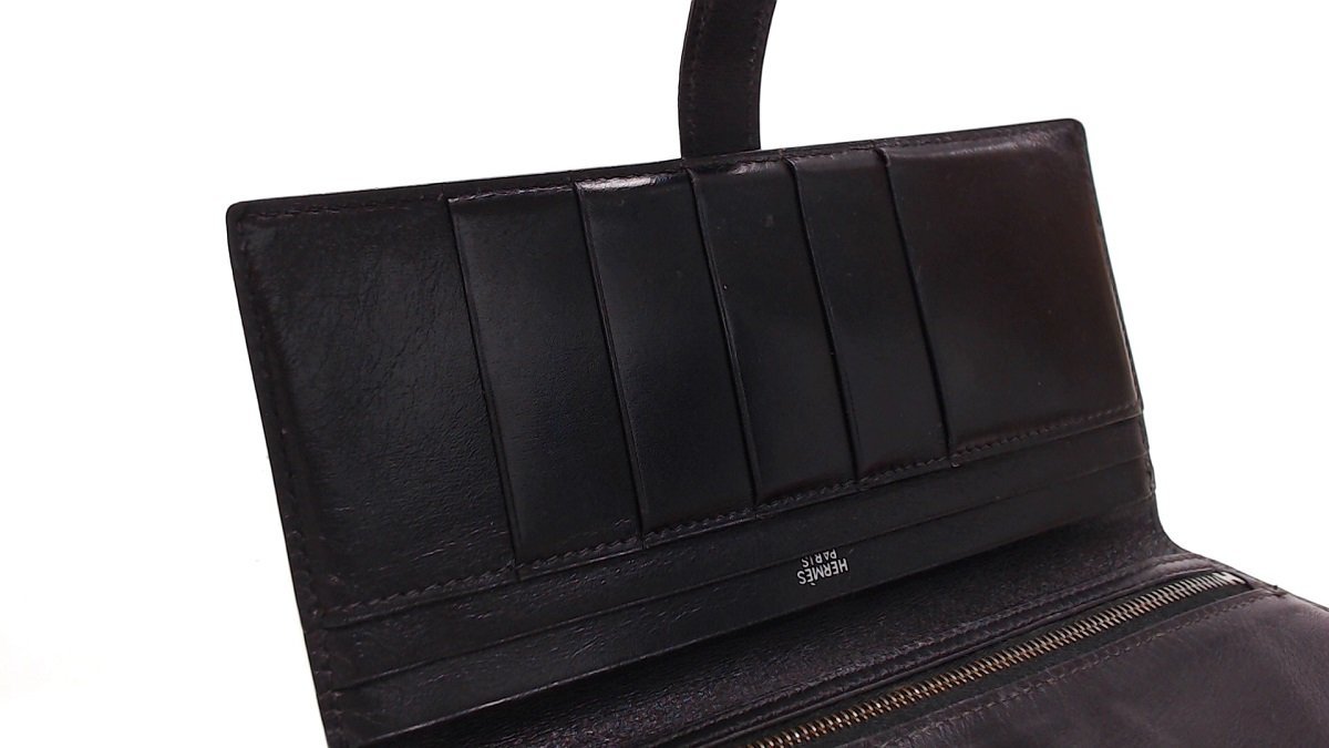 1円美品☆エルメス☆ベアンクラシック ボックスカーフ 2つ折り長財布