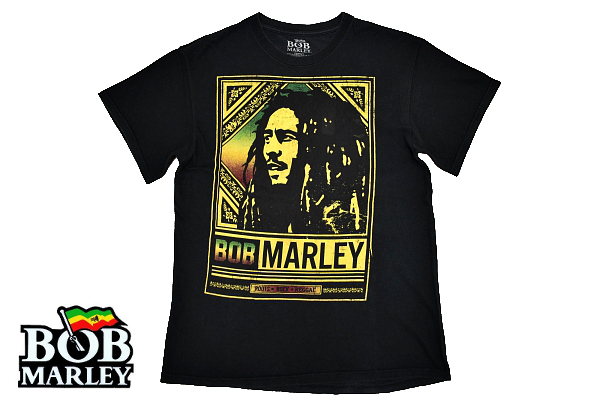 Y-4036★送料無料★BOB MARLEY ボブマーリー 公式★レゲエ ブラック黒色 ビッグプリント 半袖 T-シャツ Ｌの画像1