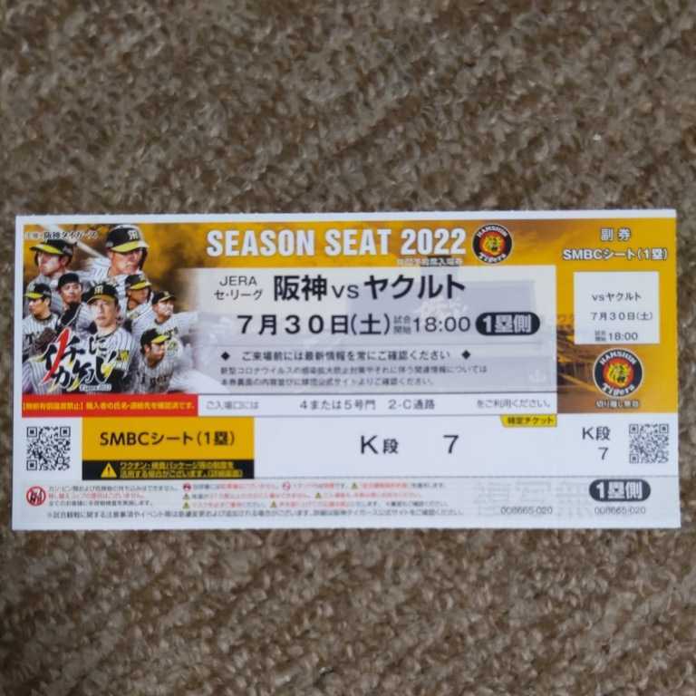 2022年9月18日（日）阪神vsヤクルト18時ペアチケット2枚-