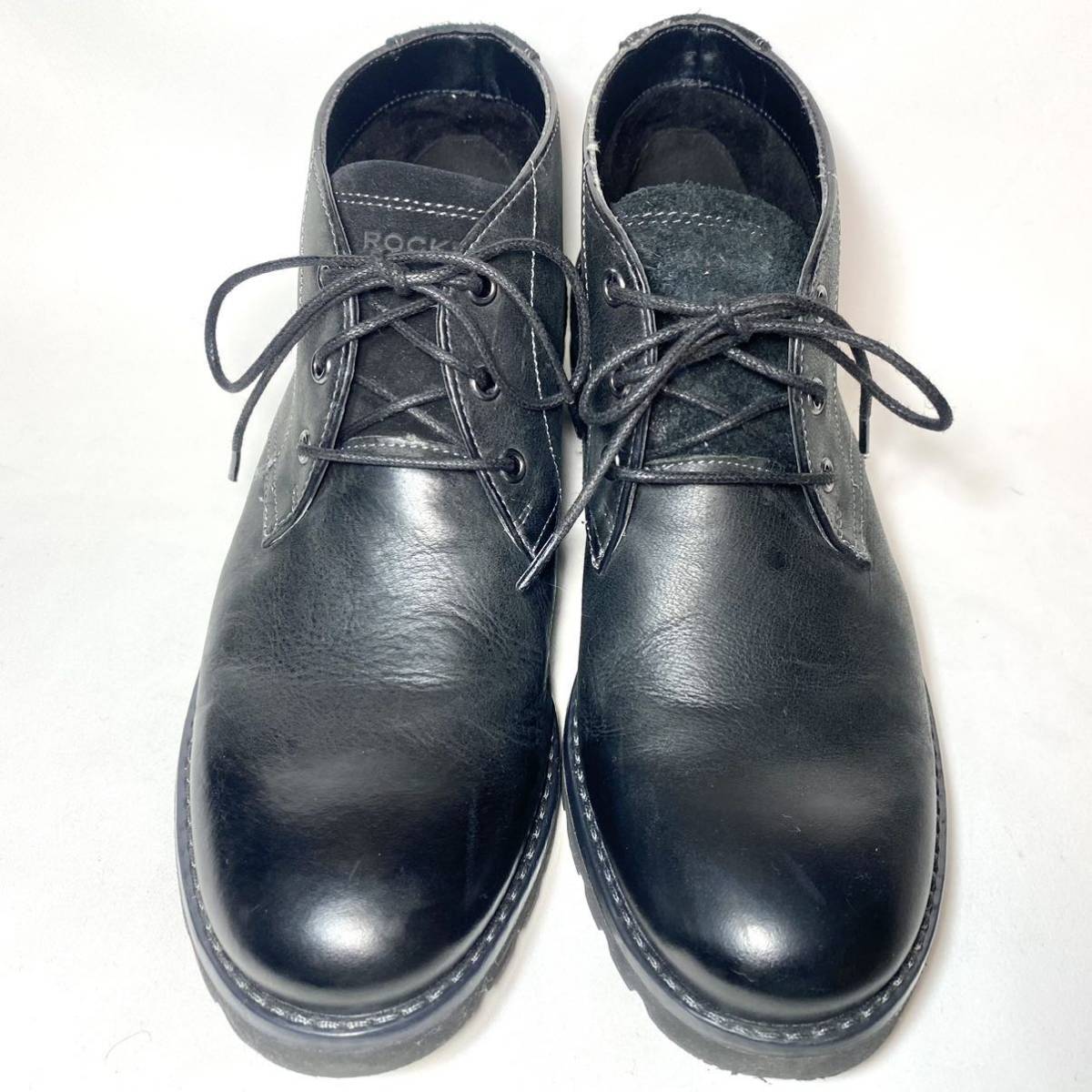 Rockport ロックポート チャッカブーツ ブラックレザー 25cm Rockport ロックポート チャッカブーツ ブラックレザー 25cm