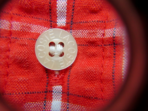 LACOSTE ラコステ 半袖シャツ 赤×白格子 胸ポケット1つ有り サイズ2 綿100％ 日本製_画像6