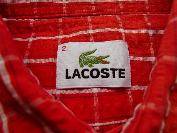 LACOSTE ラコステ 半袖シャツ 赤×白格子 胸ポケット1つ有り サイズ2 綿100％ 日本製_画像9