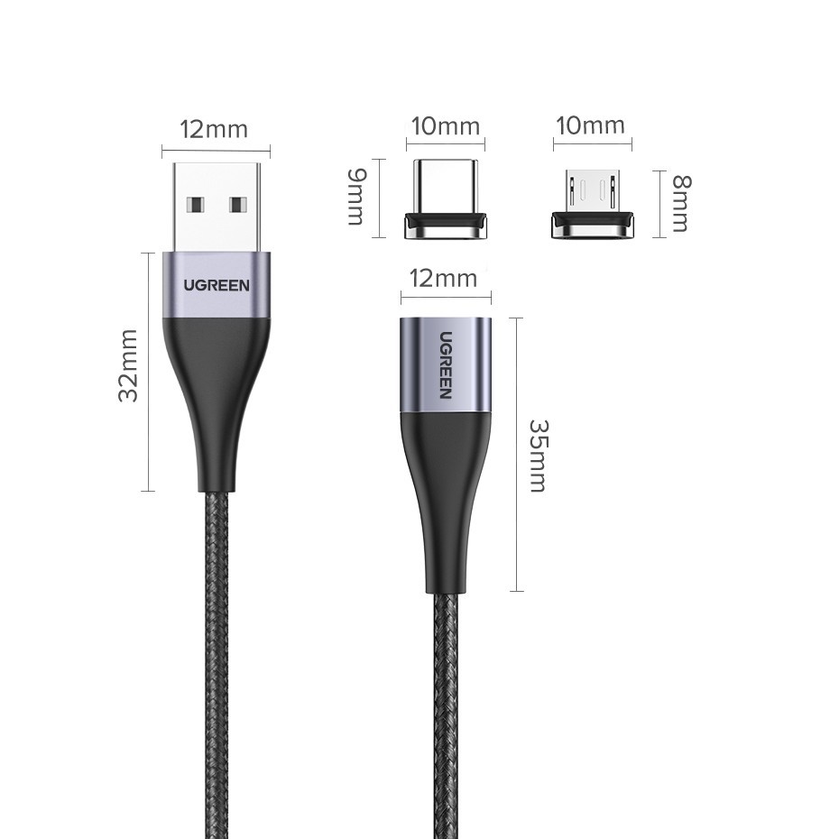 UGREEN マグネット 急速充電 データ通信 USBケーブル1本＋プラグ4個