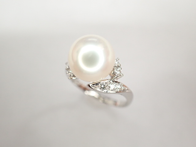 美品 ミキモト Pt950 真珠 パール約8.4mm ダイヤ10石 リング 指輪