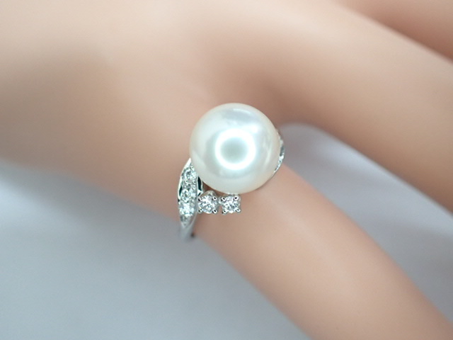 美品 ミキモト Pt950 真珠 パール約8.4mm ダイヤ10石 リング 指輪-