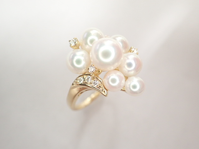 美品 ミキモト K18 真珠 パール約4.1-6.6mm珠 ダイヤ リング 指輪_画像3