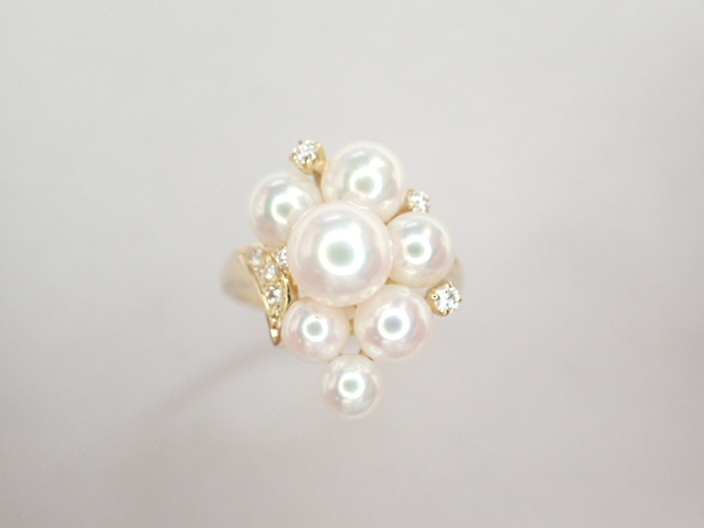 美品 ミキモト K18 真珠 パール約4.1-6.6mm珠 ダイヤ リング 指輪