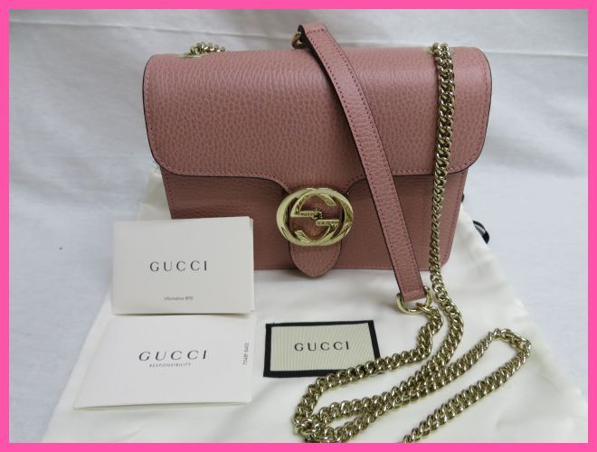 贅沢 新品 GUCCI グッチ インターロッキング レザーショルダーバッグ 510304 ピンク その他 贅沢 新品 GUCCI グッチ インターロッキング レザーショルダーバッグ 510304 ピンク その他