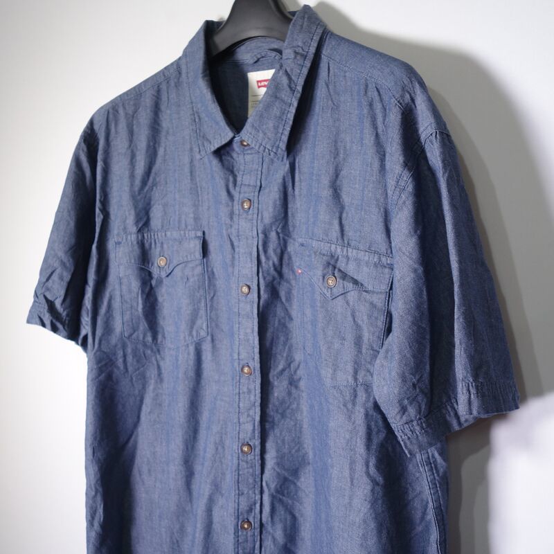 リーバイス Levi's ワークシャツ 半袖 メンズ XL 無地 大きいサイズ 古着 MNO-3-6-0907_画像3