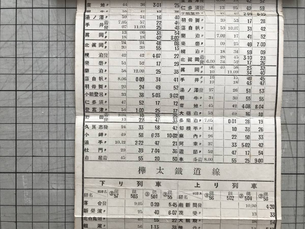 樺太国有鉄道列車時刻表 昭和九年四月一日改正』落合駅 樺太国有鉄道列車時刻表 昭和九年四月一日改正』落合駅