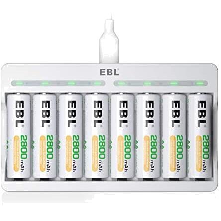 EBL 単3形充電池充電器セット 8スロット充電器+単3電池（2800mAh*8）セット 単三単四ニッケル水素/ニカド充電池に対応_画像1