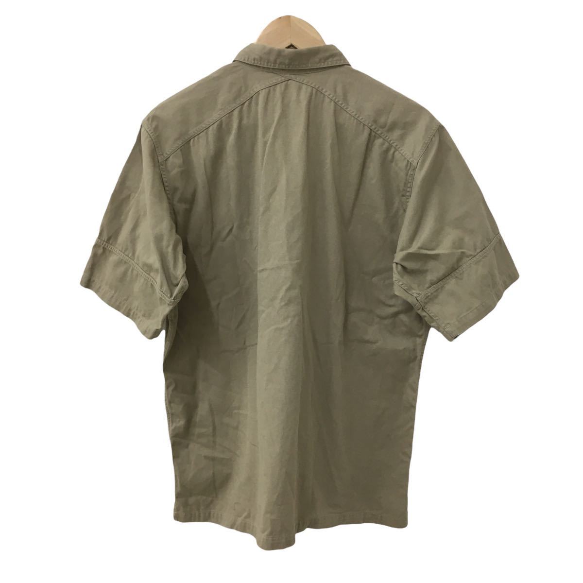 D349 日本製 BEAMS ビームス 半袖 シャツ ワークシャツ トップス 羽織り フロントボタン コットン 綿100% ベージュ系 メンズ 実寸参考_画像2