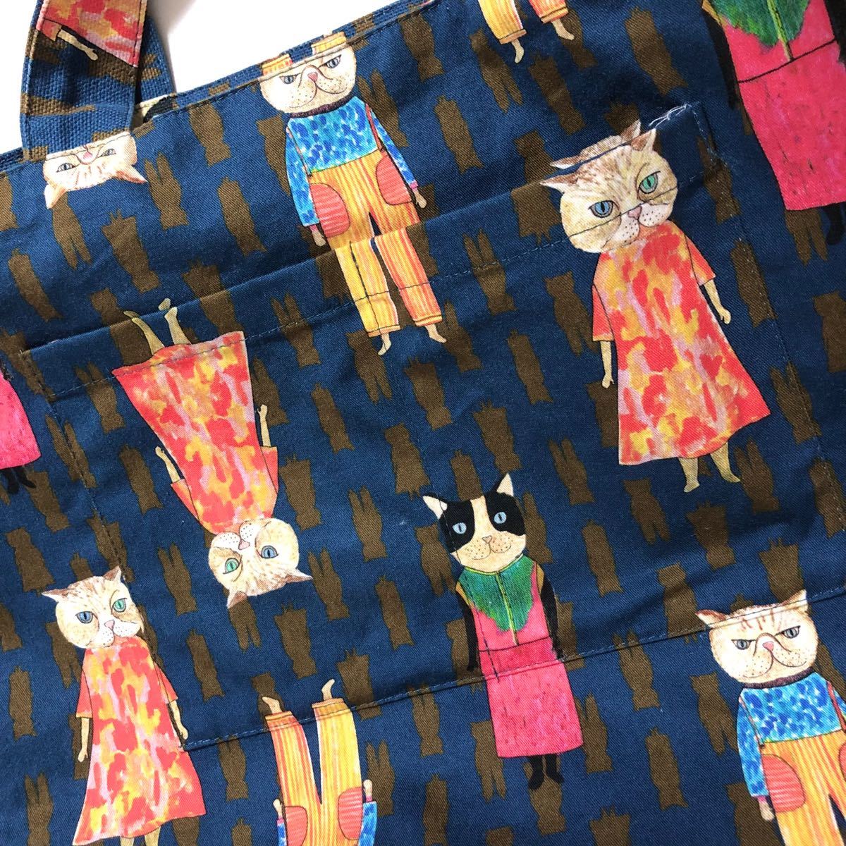 美品 mannine生地 ハンドメイド トートバッグ ポーチ がま口 猫 www