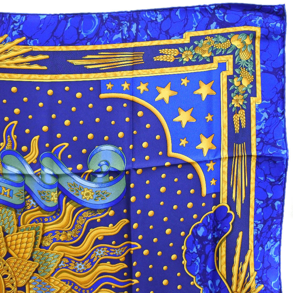 HERMES エルメス カレ90 CARPE DIEM スカーフ シルク 青 レディース
