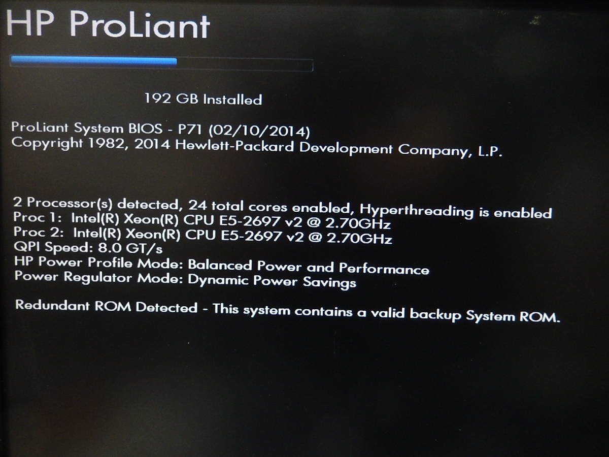 HP ProLiant DL360p Gen8 HDD無し・通電・BIOS確認のみ (Xeon E5-2697 v2 *2 / メモリ 192GB)_画像9