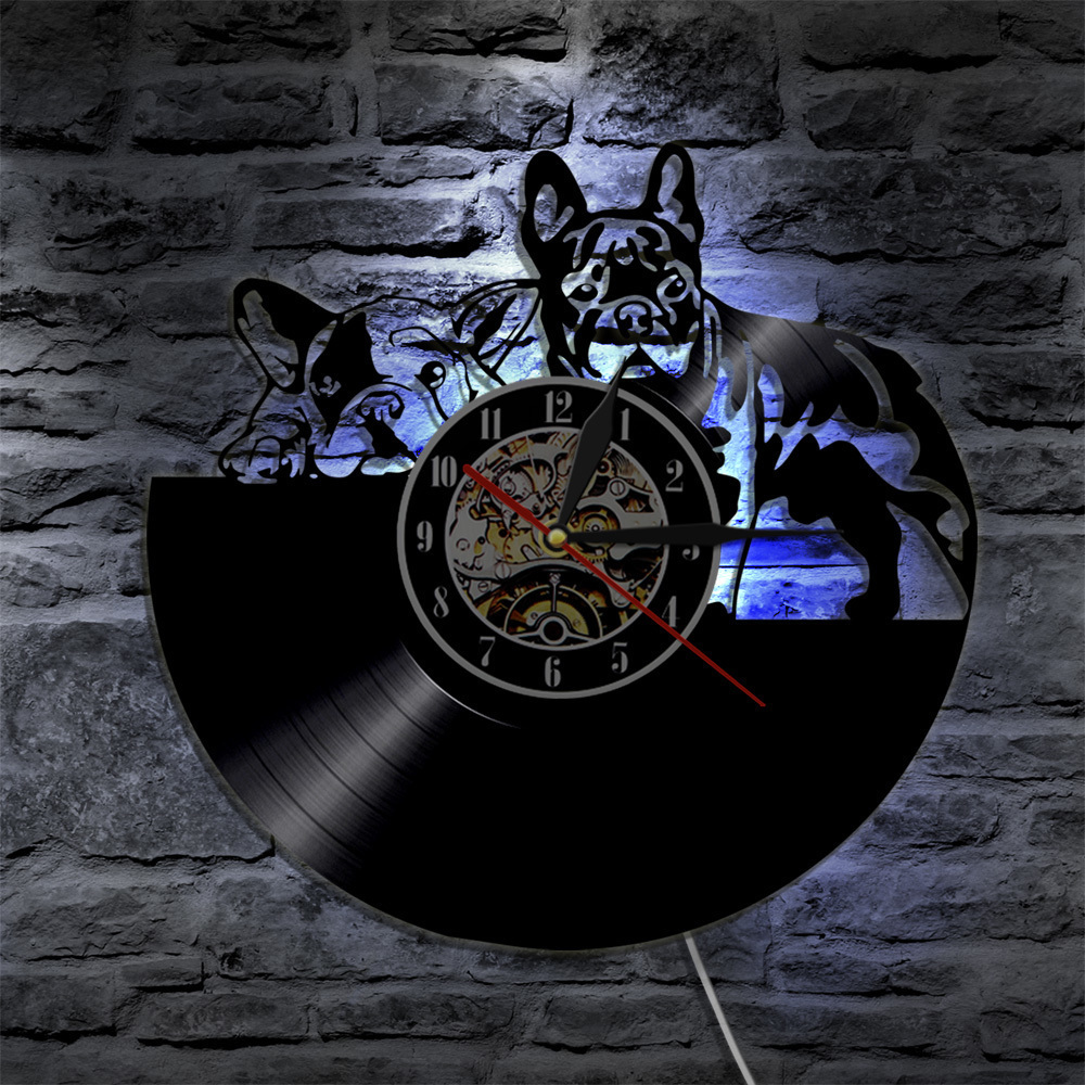 フレンチブルドッグ レコード盤 壁掛け時計の画像3