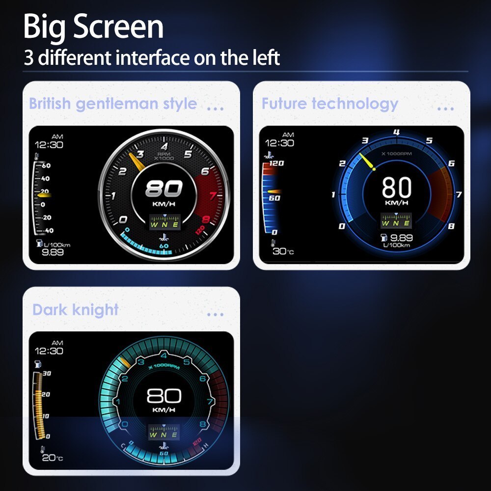 2.0カー HUD 多機能 ダッシュボード ヘッドアップ ディスプレイ OBD2 + GPS スマート スピードメーター 内装 高品質_画像3