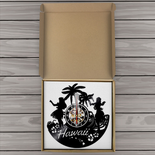 30cm レコード盤 壁掛け時計 ハワイ フラダンス ヤシの木 ハイビスカス ビーチ インテリア ディスプレイ シルエット 輸入雑貨_画像5