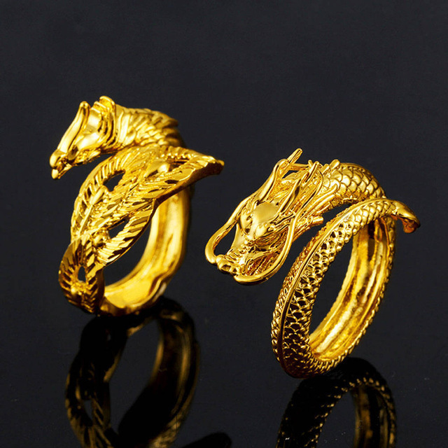 メンズ 海外人気 豪華 指輪 リング 極上質 テリ抜群 ゴールド ドラゴン 龍 竜 黄金 サイズ調節可_画像2