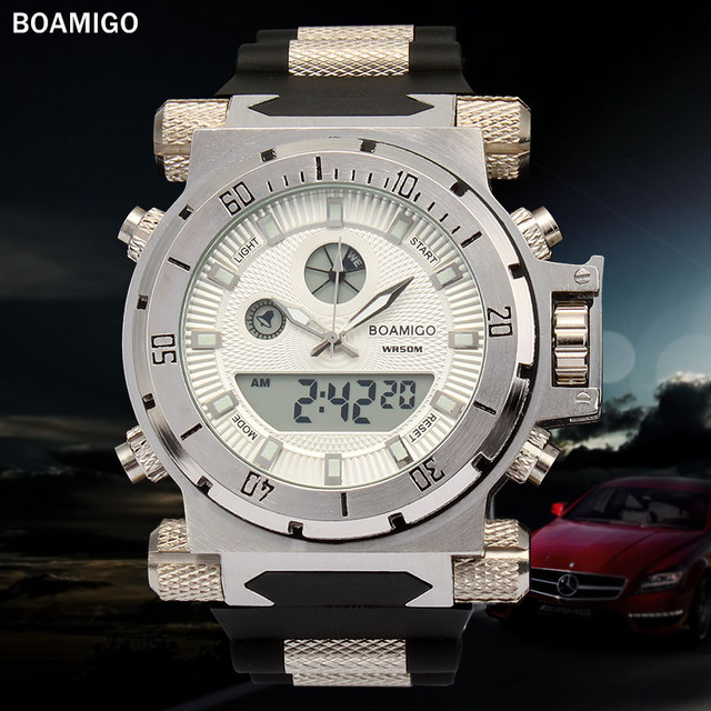BOAMIGOブランドの男性軍スポーツは大きな顔デュアルタイムクォーツデジタル腕時計ラバーバンド腕時計のrelogioのmasculino時計_画像6