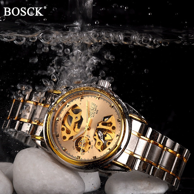 機械式腕時計 メンズ BOSCK 男性 スケルトン ゴールド 腕時計 自動機械式 メンズ 防水 自己巻 時計 ステンレス 鋼(1)～(3)_画像1