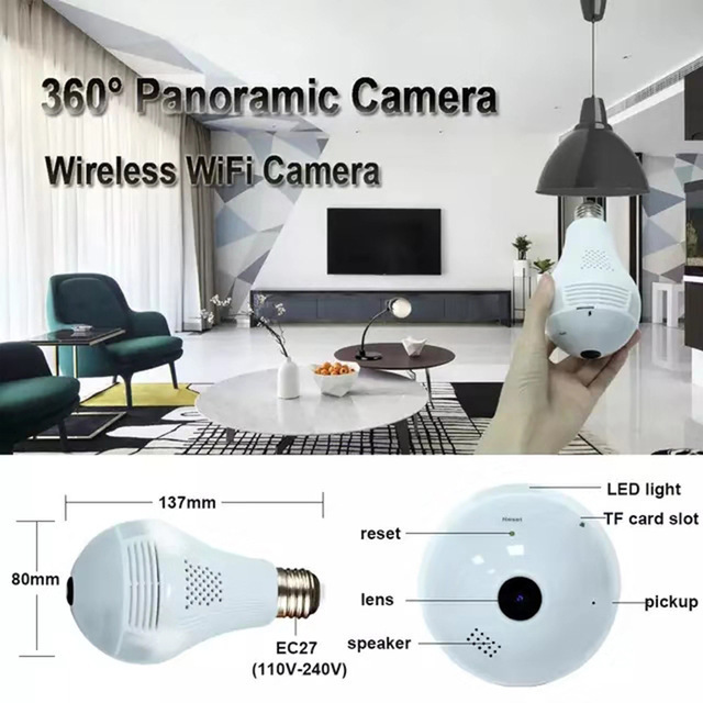 INQMEGA 360 times Led light 960/720p wireless panorama camera Home security Lan Cctv lamp lamp IP camera 