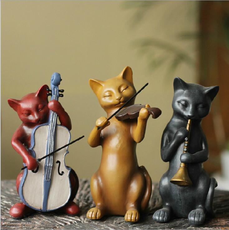 置物 楽器を演奏するネコ (3匹セット)