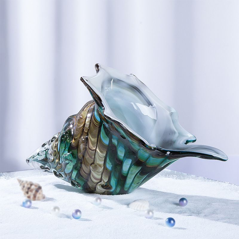 H & D 貝殻 地中海 海 クリスタル アクアブルー ガラス ガラス彫刻