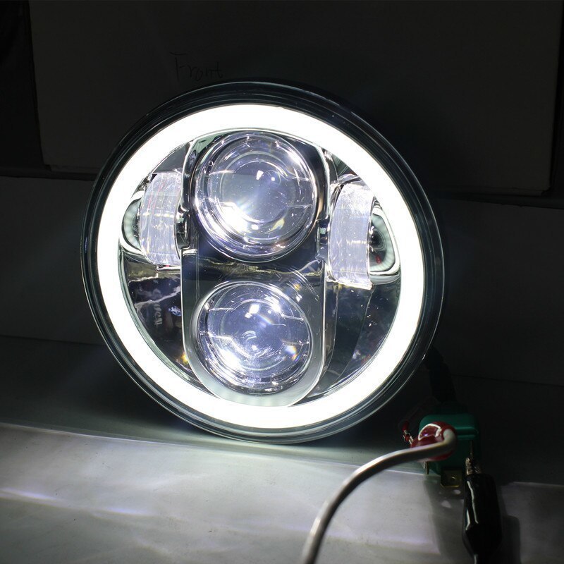 ハーレー 車検対応 LED エンジェルリング DRL付きヘッドライト ホワイト6000K HI / LOW IP67防水 5 3/4インチ_画像2