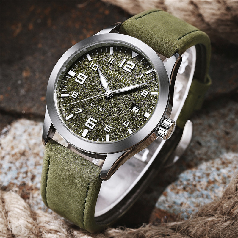 腕時計 メンズ OCHSTIN 高級海外ブランド 本革 レザー 機械式 ミリタリー 選べる4色 軍隊 ビジネス 自動巻き_画像4