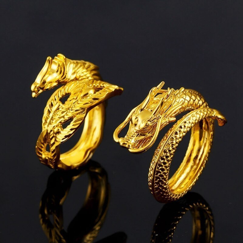 メンズ 海外人気 豪華 指輪 リング 極上質 テリ抜群 ゴールド ドラゴン 龍 竜 黄金 サイズ調節可_画像4