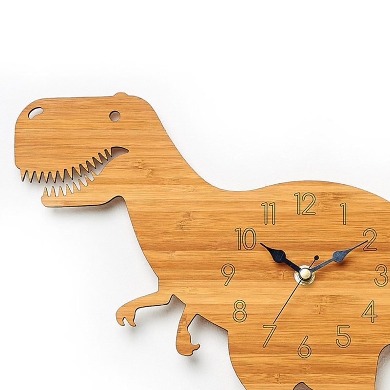 ウォールクロック クロック 時計 壁 掛時計 恐竜 ダイカット 木製 木材 リビング 子供部屋 インテリア ギフト プレゼント_画像4
